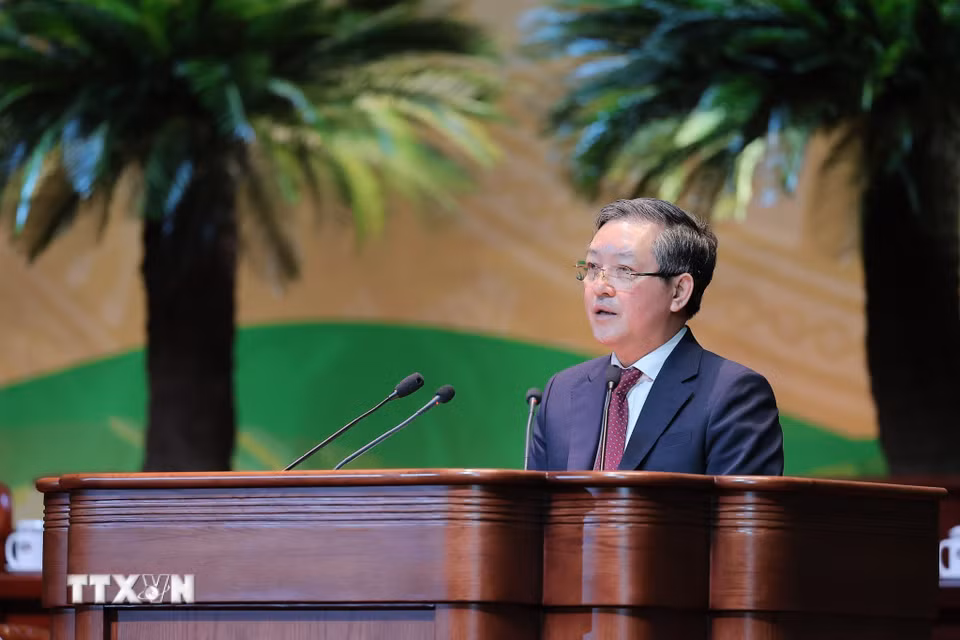 Đồng chí Lương Quốc Đoàn, Chủ tịch Ban Chấp hành Trung ương Hội Nông dân Việt Nam khoá VIII phát biểu. (Ảnh: Lê Đông/TTXVN)