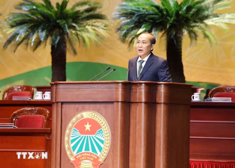 Phó Chủ tịch thường trực Ban Chấp hành Trung ương Hội Nông dân Việt Nam Phan Như Nguyện phát biểu. (Ảnh: Hoàng Hiếu/TTXVN)