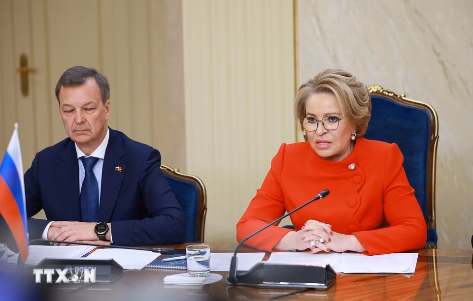 Chủ tịch Hội đồng Liên bang Nga Valentina Matviyenko phát biểu. (Ảnh: Dương Giang/TTXVN)