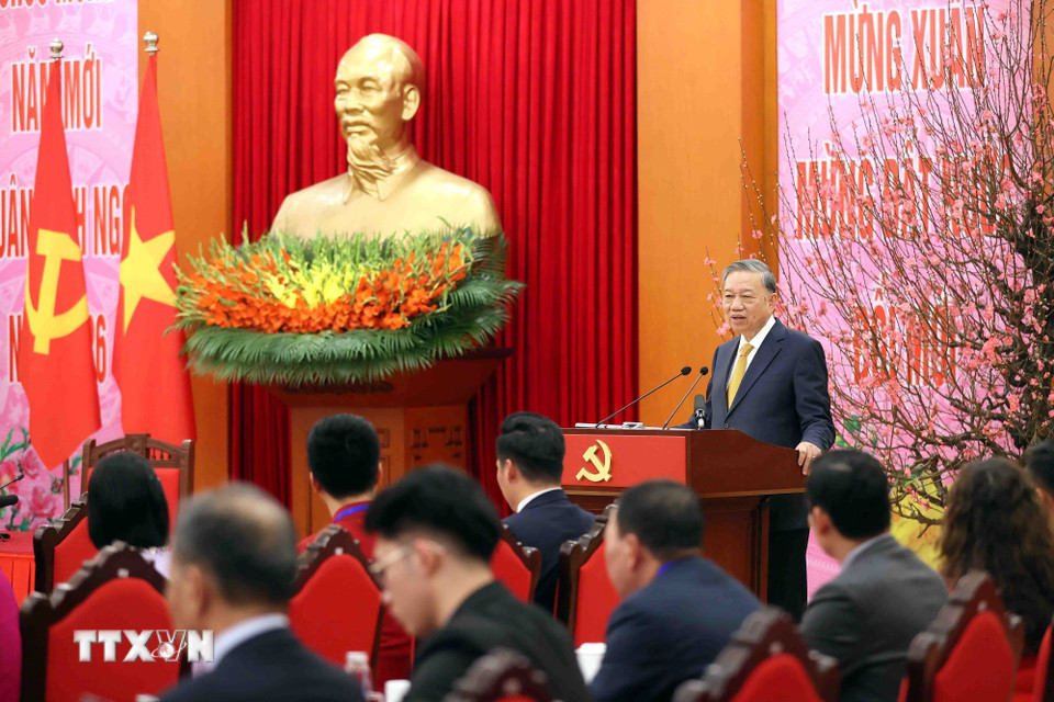 Tổng Bí thư Tô Lâm phát biểu tại buổi gặp mặt. (Ảnh: An Đăng/TTXVN)