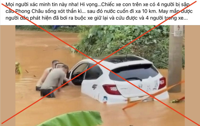 Tin giả về vụ sập cầu ở Phong Châu, tỉnh Phú Thọ. (Ảnh chụp màn hình) 1.jpg