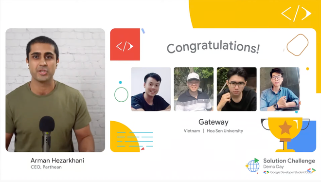 Nhóm Gateway xuất sắc vượt qua hơn 835 dự án và trở thành đại diện Việt Nam đầu tiên lọt top 3 thắng cuộc tại cuộc thi Solution Challenge toàn cầu. Việt Nam lần đầu chiến thắng cuộc thi Solution Challenge của Google ảnh 1