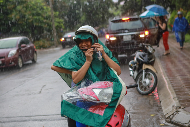 Sinh viên tình nguyện dùng ô to đưa sĩ tử thoát cơn mưa rào ảnh 8