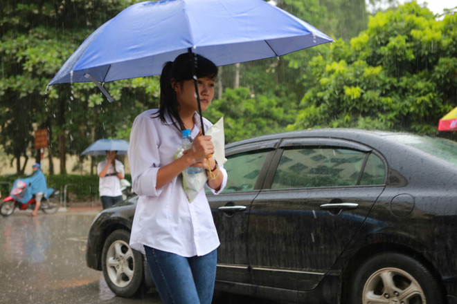 Sinh viên tình nguyện dùng ô to đưa sĩ tử thoát cơn mưa rào ảnh 12