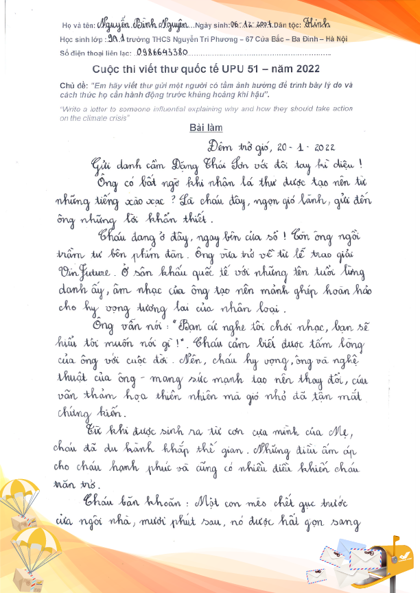 Nam sinh giành giải Nhất UPU nhờ ý tưởng hóa thân thành ngọn gió ảnh 2