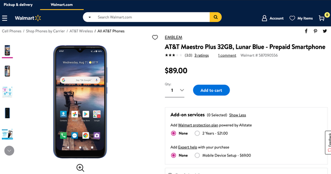 Mẫu điện thoại Maetro Plus do VinSmart sản xuất được bán trên trang Walmart.com (Ảnh chụp màn hình) Smartphone VinSmart sản xuất cho thị trường Mỹ đã bắt đầu lên kệ ảnh 1