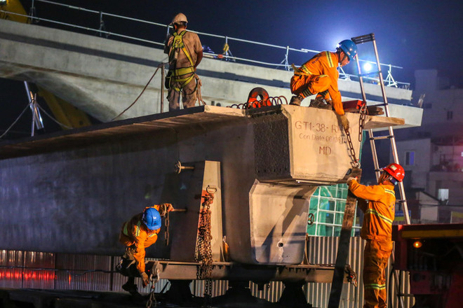 Công nhân trắng đêm lao dầm xây cầu cạn vành đai 3 ảnh 3