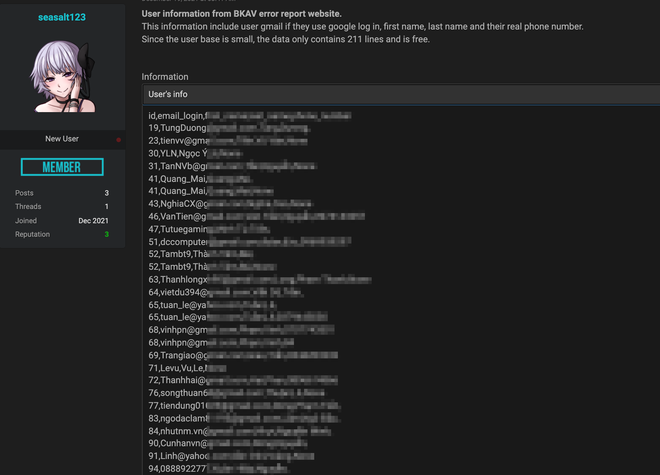 Bkav tiếp tục bị tin tặc công khai hàng trăm dữ liệu người dùng ảnh 1