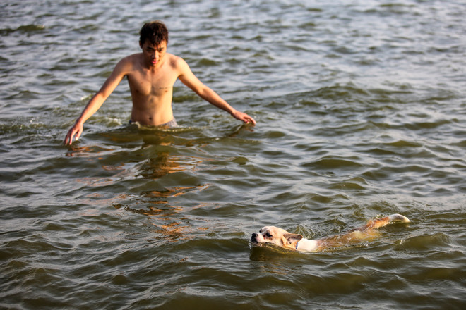 Dân Hà Nội rủ nhau tắm hồ Tây giải nhiệt ngày nắng nóng ảnh 12