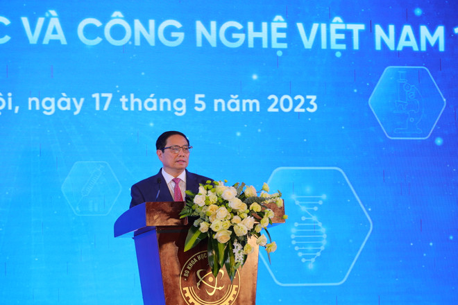 Thủ tướng Phạm Minh Chính phát biểu tại sự kiện. (Ảnh: PV/Vietnam+) 'KH-CN là con đường ngắn nhất để đạt đến mục tiêu thịnh vượng' ảnh 1