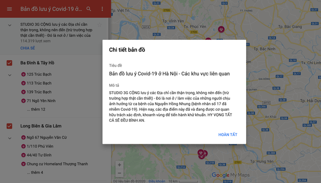 Bản đồ dịch COVID-19 tại Hà Nội trên Google Maps gây hoang mang ảnh 2