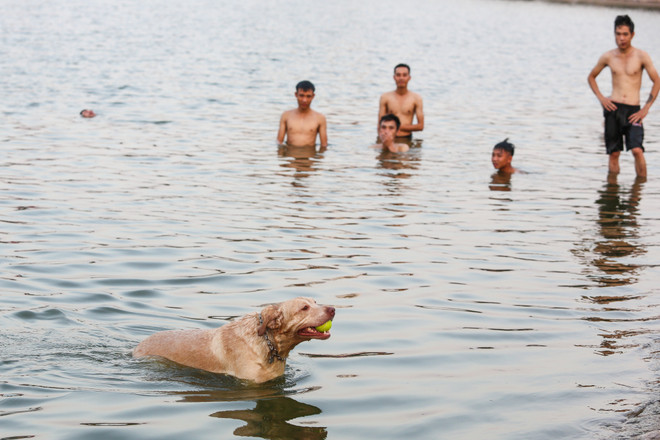 Bất chấp cảnh báo cấm bơi, dân đổ xô ra hồ Linh Đàm "giải nhiệt" ảnh 11