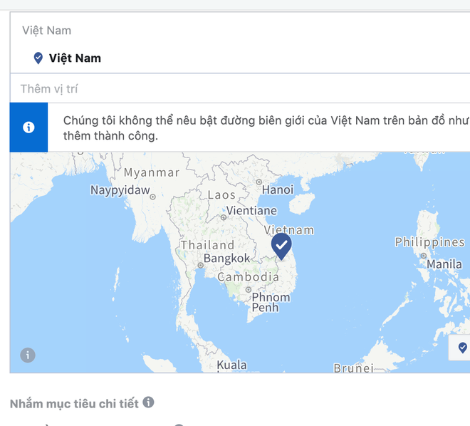 Tuy nhiên mạng xã hội này cũng xoá luôn Trường Sa - Hoàng Sa ra khỏi bản đồ Việt Nam. (Ảnh chụp màn hình) Facebook xóa Trường Sa, Hoàng Sa ra khỏi bản đồ Việt Nam ảnh 2