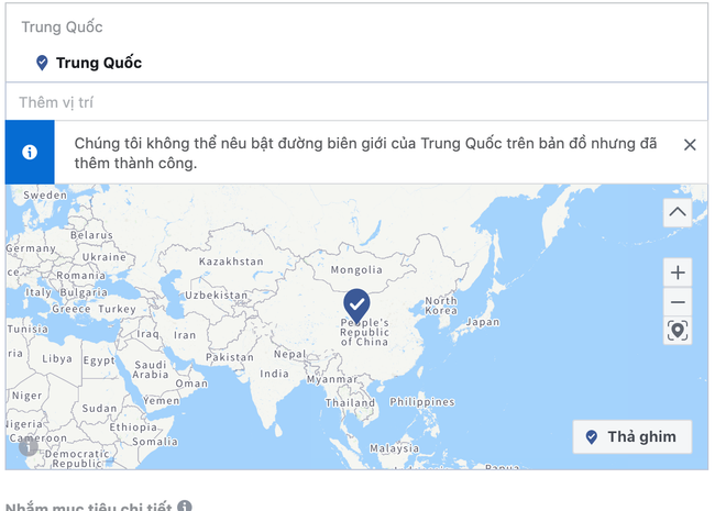 Facebook đã sửa lại lỗi bản đồ của Trung Quốc bao gồm Hoàng Sa - Trường Sa. (Ảnh chụp màn hình) Facebook xóa Trường Sa, Hoàng Sa ra khỏi bản đồ Việt Nam ảnh 1