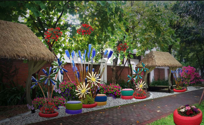 Tái hiện làng quê Việt trên con đường hoa lớn nhất miền Bắc ảnh 2