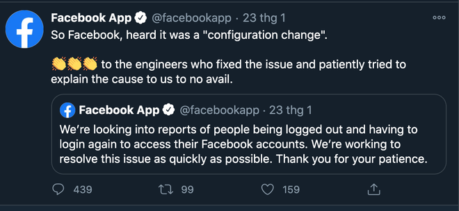 Facebook thông tin sau sự cố hàng loạt tài khoản bị đăng xuất ảnh 1