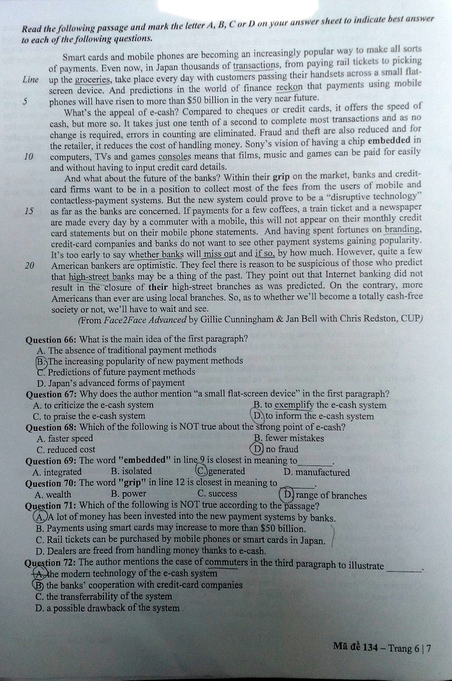 Đề thi tuyển sinh năm 2015 môn Ngoại ngữ của Đại học Quốc gia ảnh 6