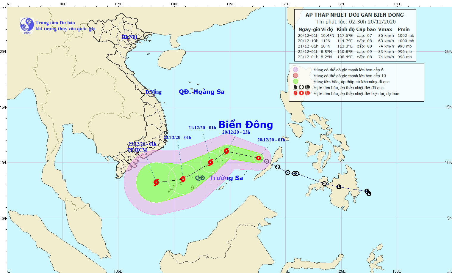 Vị trí và đường đi của áp thấp nhiệt đới. (Nguồn: nchmf.gov.vn) Áp thấp nhiệt đới cách đảo Song Tử Tây 380km, có khả năng mạnh lên ảnh 1