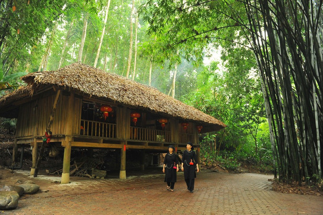 Stilt houses of the Tay and Nung people in the green space of the village. (Photo: VNA) 2904thaihai3-2.jpg