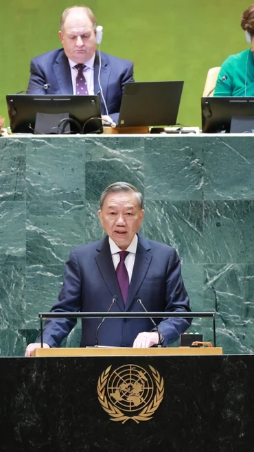 Tổng Bí thư, Chủ tịch nước Tô Lâm phát biểu tại Phiên thảo luận chung cấp cao Đại hội đồng Liên hợp quốc Khóa 79. (Ảnh: Lâm Khánh/TTXVN)