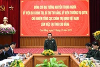 Đại tướng Nguyễn Trọng Nghĩa phát biểu tại buổi làm việc với lãnh đạo tỉnh Cao Bằng. (Nguồn: Quân đội Nhân dân)