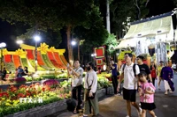 Người dân và khách du lịch tham quan, check-in Hội hoa Xuân Thành phố Hồ Chí Minh lần thứ 46. (Ảnh: Hồng Đạt/TTXVN)