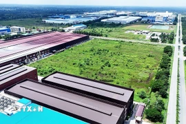 Khu công nghiệp Long Giang (huyện Tân Phước, tỉnh Tiền Giang) có cơ sở hạ tầng hoàn thiện, là điểm đến hấp dẫn nhà đầu tư. (Ảnh: Hồng Đạt/TTXVN)