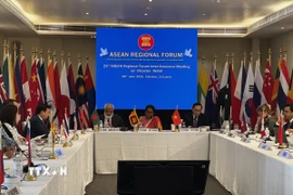 Cuộc họp lần thứ 23 Nhóm giữa kỳ Diễn đàn Khu vực ASEAN (ARF) về Cứu trợ thảm họa theo hình thức trực tiếp kết hợp trực tuyến. (Ảnh: TTXVN phát)
