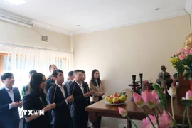 Dâng hương tại bàn thờ Bác đặt tại Trụ sở Đại sứ quán Việt Nam tại Nam Phi. (Ảnh: Hồng Minh/TTXVN)