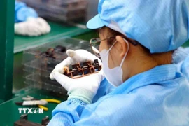 Quy trình sản xuất linh kiện điện tử. (Ảnh: Phạm Hậu/TTXVN)