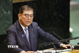 Thủ tướng Nhật Bản Shigeru Ishiba phát biểu tại Khóa họp 80 của Đại hội đồng Liên hợp quốc ở New York, Mỹ. (Ảnh: Kyodo/TTXVN)