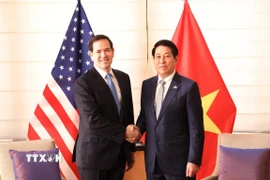 Chủ tịch nước Lương Cường tiếp Bộ trưởng Ngoại giao Hoa Kỳ Marco Rubio. (Ảnh: Lâm Khánh/TTXVN)