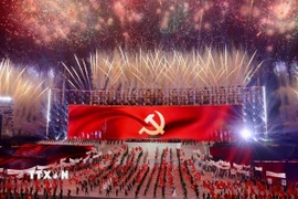 Màn trình diễn pháo hoa nghệ thuật đặc sắc quy mô lớn như bản hòa ca hùng tráng chào mừng thành công Đại hội đại biểu toàn quốc lần thứ XIV của Đảng, tối 23/1/2026. (Ảnh: TTXVN)