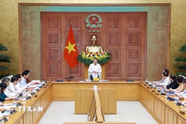 Thủ tướng Lê Minh Hưng kết luận cuộc họp với lãnh đạo Bộ Nội vụ, Bộ Dân tộc và Tôn giáo, Thanh tra Chính phủ. (Ảnh: Dương Giang/TTXVN)