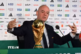 Chủ tịch FIFA Gianni Infantino trong cuộc họp báo trước lễ khai mạc World Cup 2026 tại Mexico. (Ảnh: THX/TTXVN)