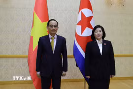 Bộ trưởng Ngoại giao Lê Hoài Trung và Bộ trưởng Ngoại giao Triều Tiên Choe Son Hui. (Ảnh: Đỗ Sinh/TTXVN)