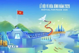 Nền của Bộ nhận diện là hình ảnh đặc trưng của quê hương Quảng Trị với dòng sông, đồng lúa, mái nhà, cánh đồng điện gió cùng các di tích lịch sử tiêu biểu trong hệ thống 647 di tích văn hóa, lịch sử trên địa bàn. (Ảnh: TTXVN phát)