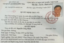 Quyết định truy nã đối với Nguyễn Công Minh. (Ảnh: Công an cung cấp)
