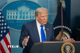 Tổng thống Mỹ Donald Trump phát biểu tại Nhà Trắng, Washington, D.C. (Ảnh: THX/TTXVN)