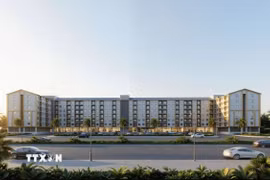 Phối cảnh nhà ở xã hội tại dự án Khu đô thị Cồn Tiến, Đà Nẵng. (Ảnh: TTXVN phát)