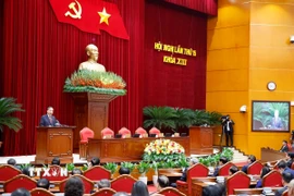 Tổng Bí thư Tô Lâm phát biểu bế mạc Hội nghị lần thứ 15 Ban Chấp hành Trung ương khóa XIII. (Ảnh: Doãn Tấn/TTXVN)