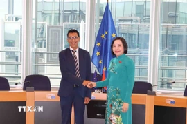 Phó Chủ tịch Quốc hội Nguyễn Thị Thanh và Phó Chủ tịch Nghị viện châu Âu (EP), Younous Omarjee. (Ảnh: Hương Giang/TTXVN)
