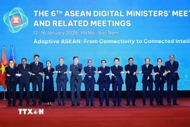 Thủ tướng Phạm Minh Chính và Trưởng đoàn các nước tham dự Hội nghị Bộ trưởng Số ASEAN (ADGMIN) lần thứ 6. (Ảnh: Dương Giang/TTXVN)