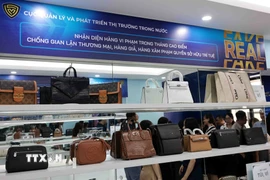 Hàng giả, hàng xâm phạm quyền sở hữu trí tuệ được trưng bày tại Bộ Công Thương. (Ảnh: Trần Việt/TTXVN)