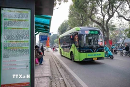 Công ty Cổ phần Vận tải và Dịch vụ Liên Ninh đã chuyển đổi toàn bộ đội xe hiện hữu sang sử dụng xe buýt điện. (Ảnh: Phạm Tuấn Anh/TTXVN)