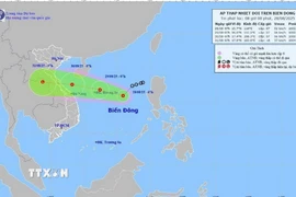 Hướng di chuyển của áp thấp nhiệt đới lúc 7 giờ ngày 28/8. (Ảnh: TTXVN phát)