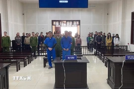 Quang cảnh phiên tòa xét xử hai đối tượng tổ chức cho người khác nhập cảnh trái phép. (Ảnh: TTXVN phát)