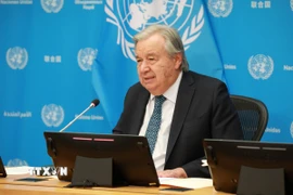 Tổng Thư ký Liên hợp quốc Antonio Guterres phát biểu trong một cuộc họp báo tại New York, Mỹ. (Ảnh: THX/TTXVN)