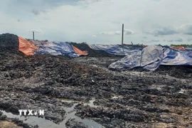 Khu chứa chất thải rắn công nghiệp thông thường của Công ty TNHH thương mại dịch vụ nông nghiệp Địa Long. (Ảnh: TTXVN phát)