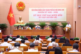 Quang cảnh Kỳ họp thứ 24 (Kỳ họp chuyên đề) của Hội đồng Nhân dân thành phố Hà Nội khóa XVI. (Ảnh: Văn Điệp/TTXVN)